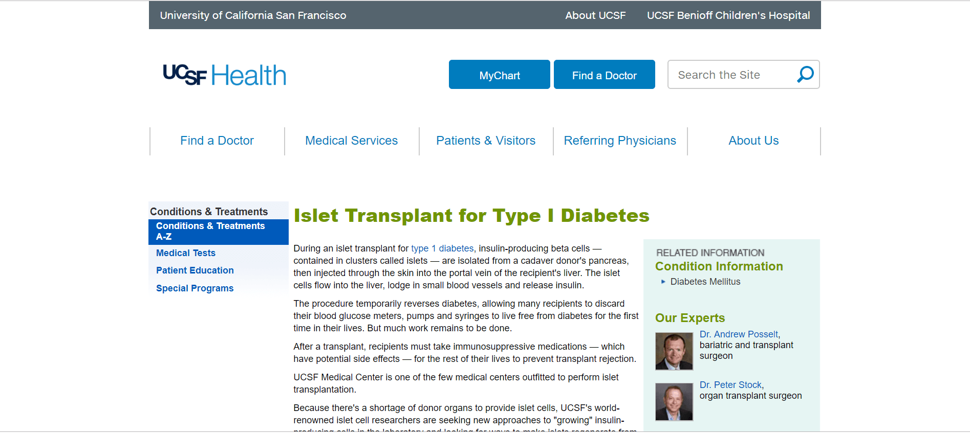  University of California San Francisco Islet Transplant Center